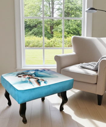 Artistic Velvet Pouffe - Modern Style with Unique Illustration