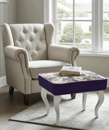 Elegant Floral Footstool with Violet Accents