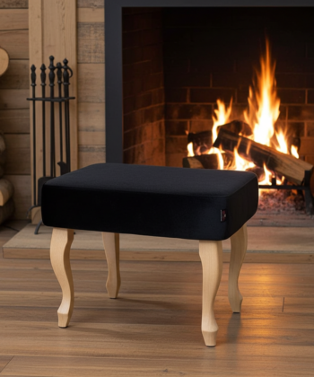 Footstool 60x40 cm – Black Velvet Pouffe with Beech Wood Legs