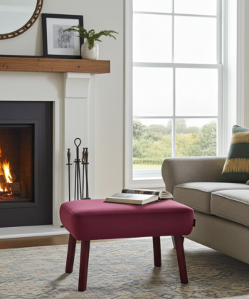 Velvet Berry Footstool 60x40 cm – Deep Wine Pouffe with Custom Beech or Metal Legs