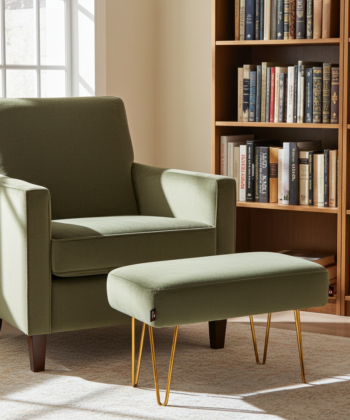 Sage Green Velvet Footstool 60x40cm with Golden Hairpin Legs for Modern Living Rooms