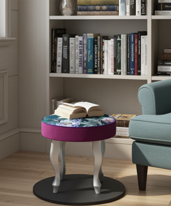 Floral Symphony Round Velvet Footstool