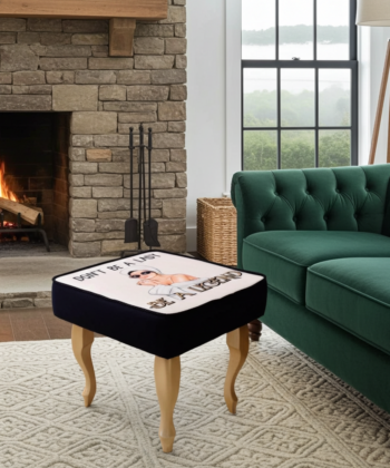 Empowering “Be a Legend” 60x40cm Footstool with Fashion Illustration and Curved Wooden Legs