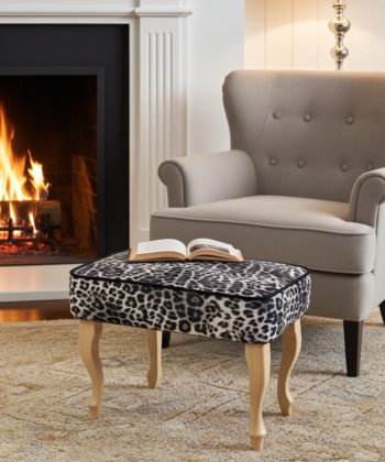 Footstool - Leopard Velvet with Natural Beech Legs