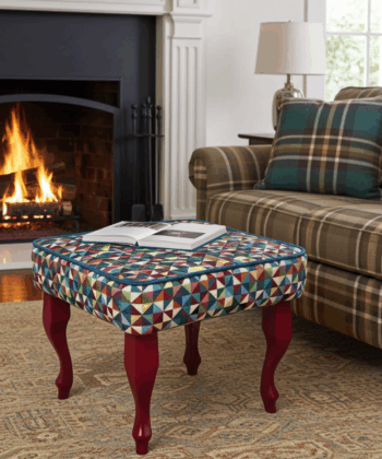 Modern Geometric Velvet Footstool – Colourful Accent