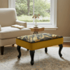 Mustard Velvet Footstool with Gold Leaf Design