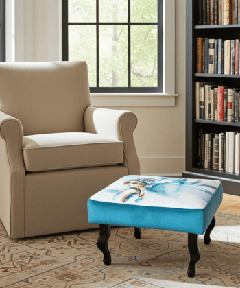 Artistic Velvet Pouffe - Modern Style with Unique Illustration