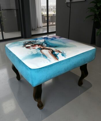 Artistic Velvet Pouffe - Modern Style with Unique Illustration