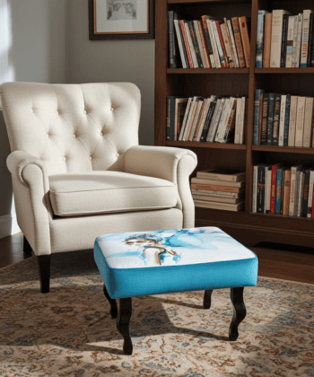 Artistic Velvet Pouffe - Modern Style with Unique Illustration