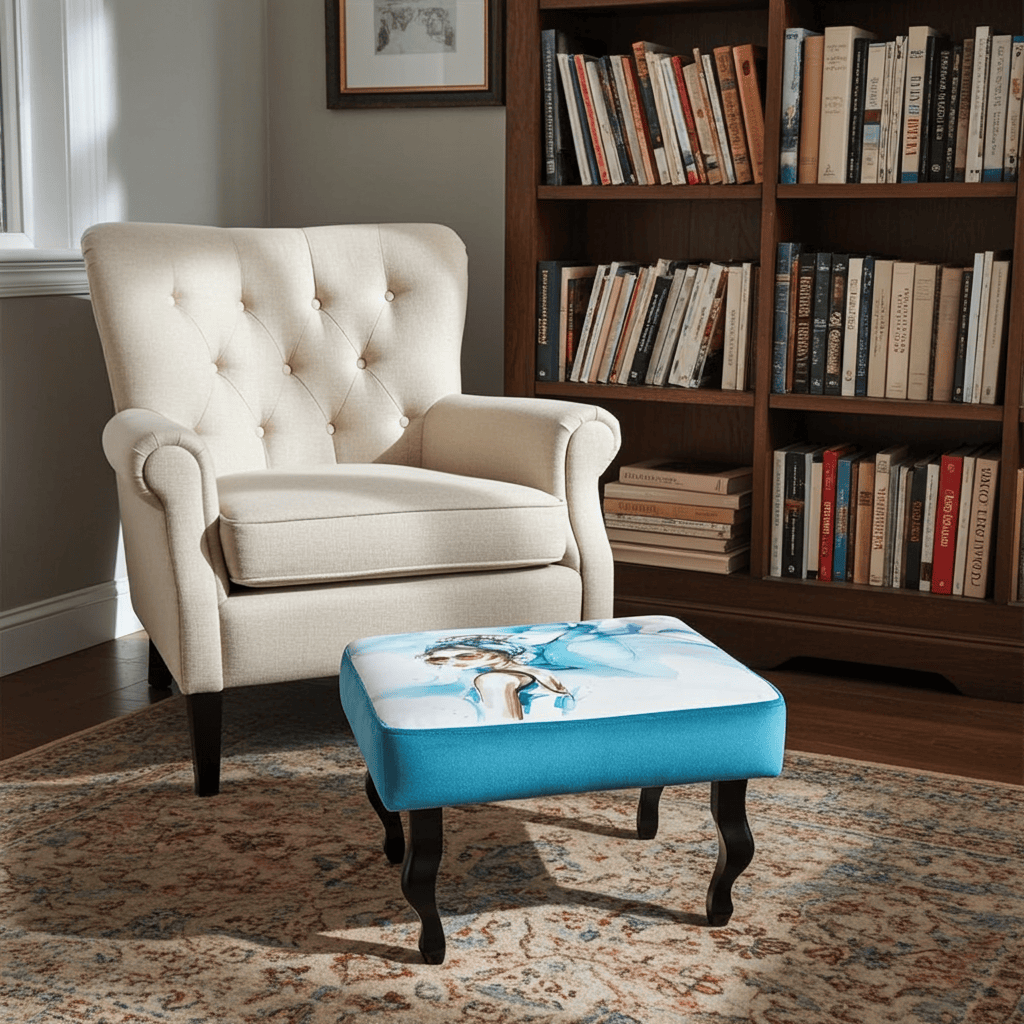 Artistic Velvet Pouffe - Modern Style with Unique Illustration
