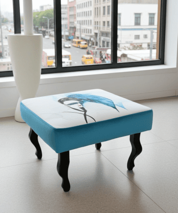 Artistic Velvet Pouffe - Modern Style with Unique Illustration
