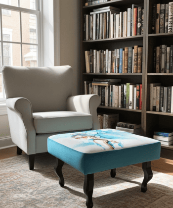 Artistic Velvet Pouffe - Modern Style with Unique Illustration