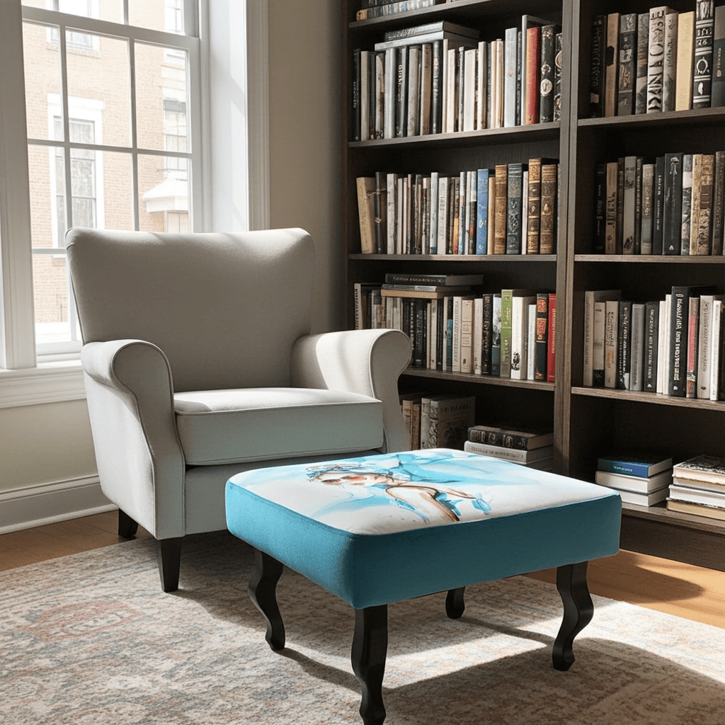 Artistic Velvet Pouffe - Modern Style with Unique Illustration