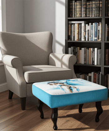 Artistic Velvet Pouffe - Modern Style with Unique Illustration