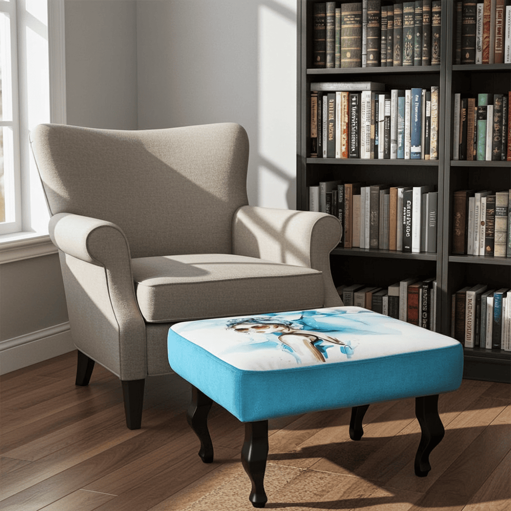 Artistic Velvet Pouffe - Modern Style with Unique Illustration