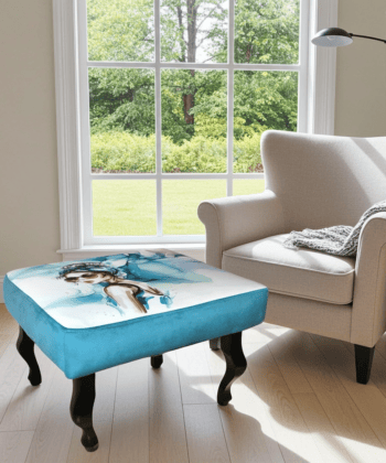 Artistic Velvet Pouffe - Modern Style with Unique Illustration