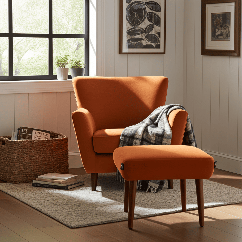Burnt Orange Velvet Footstool – Timeless Accent