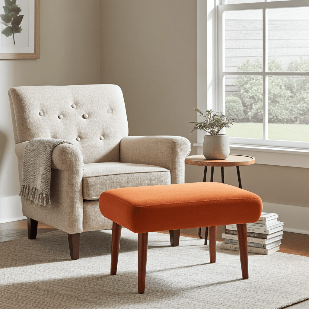 Burnt Orange Velvet Footstool – Timeless Accent