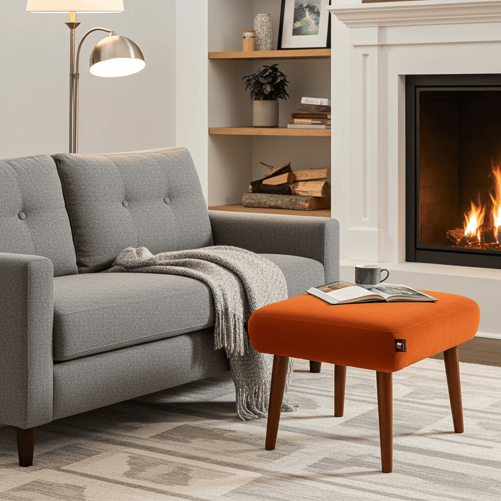 Burnt Orange Velvet Footstool – Timeless Accent