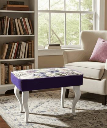 Elegant Floral Footstool with Violet Accents