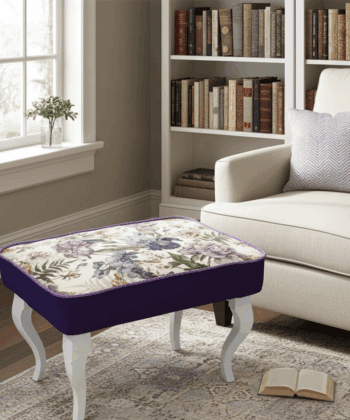Elegant Floral Footstool with Violet Accents