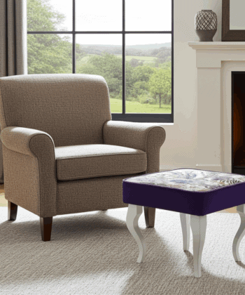 Elegant Floral Footstool with Violet Accents