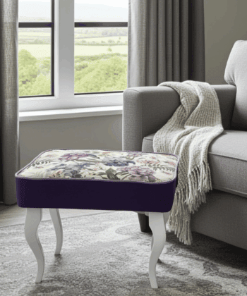 Elegant Floral Footstool with Violet Accents
