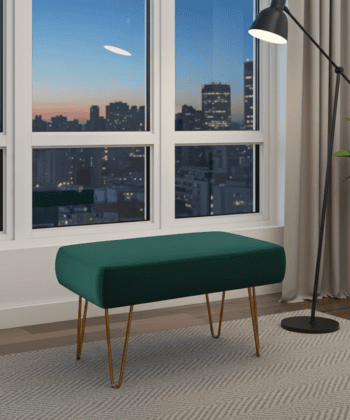 Emerald Green 60x40cm Velvet Footstool with Gold Hairpin Legs for Modern Living Rooms