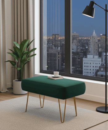 Emerald Green 60x40cm Velvet Footstool with Gold Hairpin Legs for Modern Living Rooms
