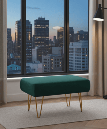 Emerald Green 60x40cm Velvet Footstool with Gold Hairpin Legs for Modern Living Rooms