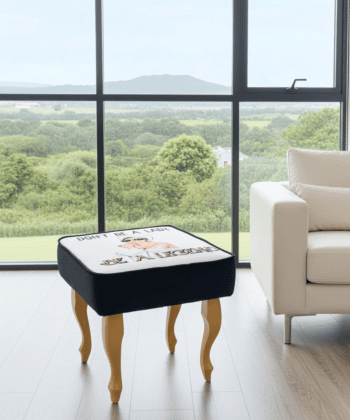 Empowering “Be a Legend” 60x40cm Footstool with Fashion Illustration and Curved Wooden Legs