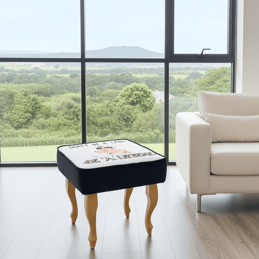 Empowering “Be a Legend” 60x40cm Footstool with Fashion Illustration and Curved Wooden Legs