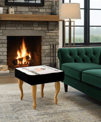 Empowering “Be a Legend” 60x40cm Footstool with Fashion Illustration and Curved Wooden Legs