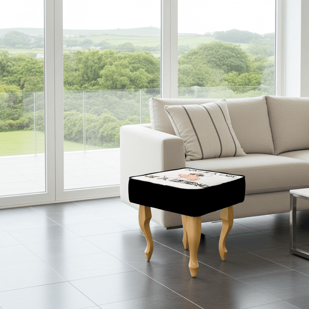 Empowering “Be a Legend” 60x40cm Footstool with Fashion Illustration and Curved Wooden Legs
