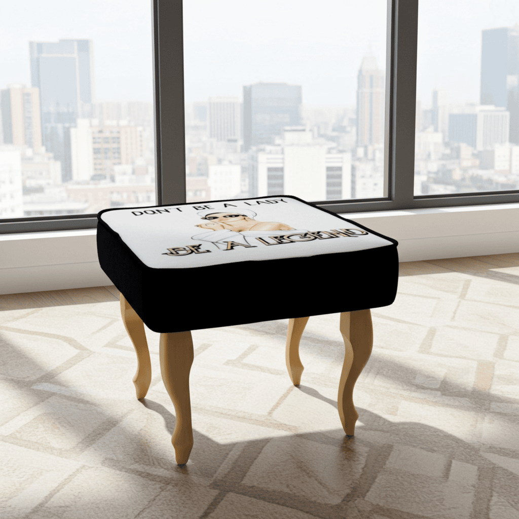 Empowering “Be a Legend” 60x40cm Footstool with Fashion Illustration and Curved Wooden Legs