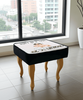 Empowering “Be a Legend” 60x40cm Footstool with Fashion Illustration and Curved Wooden Legs