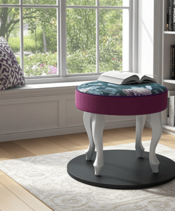 Floral Symphony Round Velvet Footstool