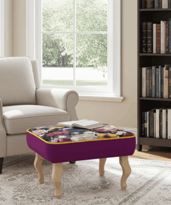 Floral Velvet Upholstered Footstool – 60x40cm, Purple Base & Custom Beech or Metal Legs
