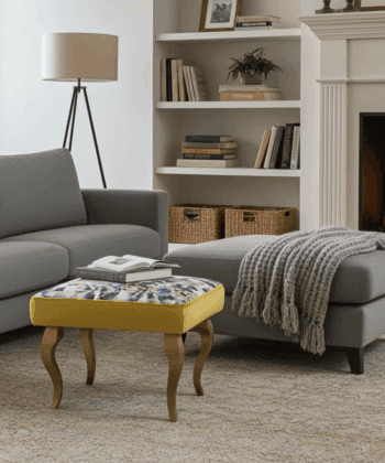 Floral Watercolour Velvet Footstool – Fresh, Artistic Accent