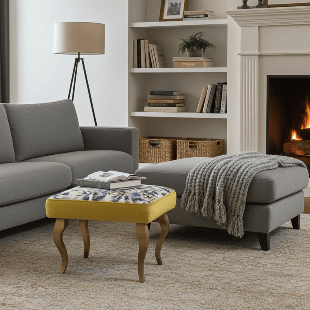 Floral Watercolour Velvet Footstool – Fresh, Artistic Accent