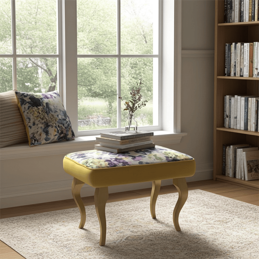 Floral Watercolour Velvet Footstool – Fresh, Artistic Accent