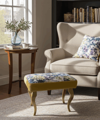 Floral Watercolour Velvet Footstool – Fresh, Artistic Accent