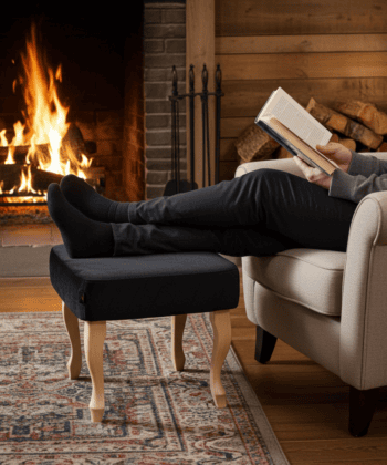 Footstool 60x40 cm – Black Velvet Pouffe with Beech Wood Legs