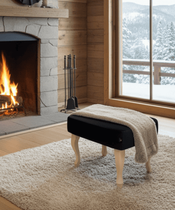 Footstool 60x40 cm – Black Velvet Pouffe with Beech Wood Legs