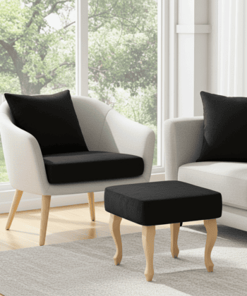 Footstool 60x40 cm – Black Velvet Pouffe with Beech Wood Legs