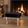 Footstool 60x40 cm – Black Velvet Pouffe with Beech Wood Legs