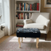 Enchanted Midnight Velvet Footstool 60x40 cm – Botanical Ballet Print with Natural Beech Legs