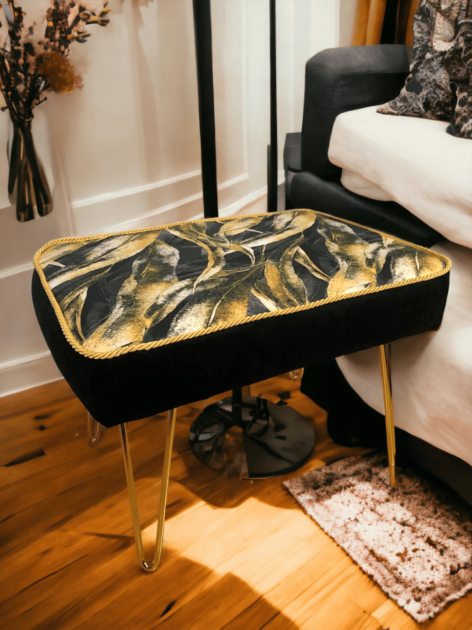 Footstool 60x40cm With Metal Gold Legs