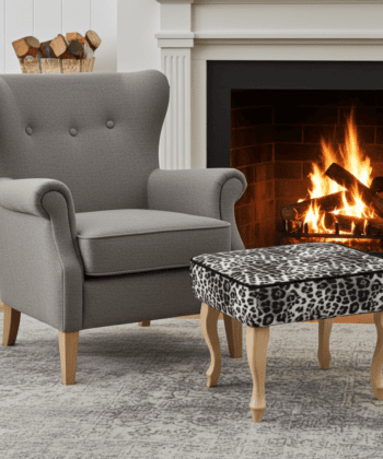 Footstool - Leopard Velvet with Natural Beech Legs