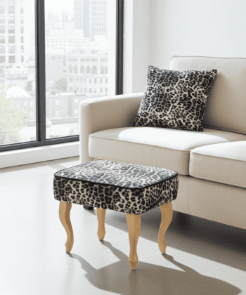 Footstool - Leopard Velvet with Natural Beech Legs